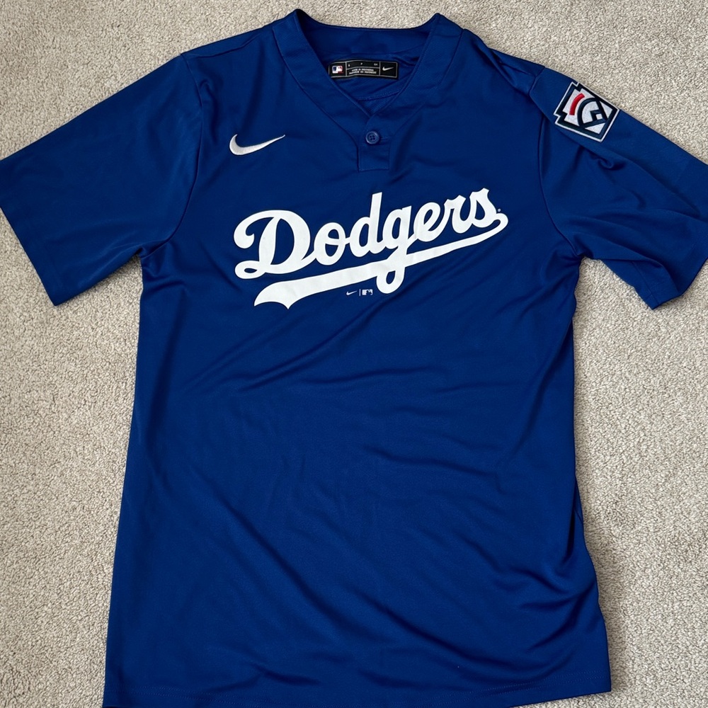 Nike Blue Dodgers Short-Sleeve Logo Tee with White Script